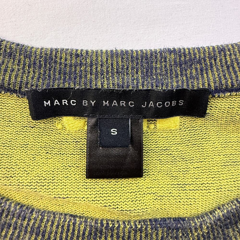 Marc by Marc Jacobs Knit Sweater Dress S Navy Chartreuse Pockets Y2K - Picture 2 of 8